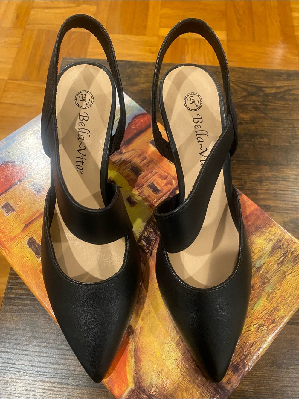 Bella Vita Black Pointed Slingback Pumps with Single Strap